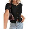 image:imageSOLY HUX Womens Button Down Short Sleeve Cardigan Crew Neck Fitted Knit Sweater TopsPlain Black