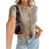 image:imageSOLY HUX Womens Button Down Short Sleeve Cardigan Crew Neck Fitted Knit Sweater TopsPlain Khaki