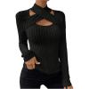 image:imageSOLY HUX Womens Cut Out T Shirt Criss Cross Long Sleeve Slim Fitted Tee Knit Casual Fall TopsPure Black