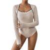 image:imageSOLY HUX Womens Long Sleeve Bodysuit Square Neck Knit Slim Fitted Going Out Tops Fall ClothesPure Apricot