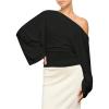 image:imageSOLY HUX Womens Off The Shoulder Tops Elegant Long Sleeve Evening Party T ShirtsPlain Black