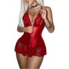 image:imageSOLY HUX Womens PU Leather Sexy Lingerie Lace Zip Up Babydoll Dress with Thong Naughty Outfit NightwearPlain Red