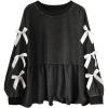 image:imageSOLY HUX Womens Plus Size Babydoll Tops Bowknot Long Sleeve Peplum Ruffle Hem T Shirt Cute Fall Pullover TopPure Black