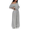 image:imageSOLY HUX Womens Summer 2 Piece Outfits Off the Shoulder Half Sleeve T Shirt and Sweatpants Set Casual StreetwearPlain Grey