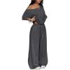image:imageSOLY HUX Womens Summer 2 Piece Outfits Off the Shoulder Half Sleeve T Shirt and Sweatpants Set Casual StreetwearPure Dark Grey