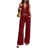 image:imageSOLY HUX Womens Summer Vacation 2 Piece Outfits Sexy Deep V Neck Halter Tops and Pants SetsPure Burgundy