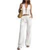 image:imageSOLY HUX Womens Summer Vacation 2 Piece Outfits Sexy Deep V Neck Halter Tops and Pants SetsPure White