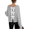image:imageSOLY HUX Womens Sweaters Bowknot Backless Long Sleeve Knit Pullover Tops Fall ClothesLight Grey