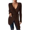 image:imageSOLY HUX Womens V Neck Wrap Tie Side Sweater Long Sleeve Knit Pullover Tops Fall ClothesPure Mocha Brown