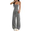 image:imageSOLY HUX Womens Y2k 2 Piece Set Sleeveless Bodysuit Drawstring Baggy Pants Country Concert Outfit StreetwearDark Grey