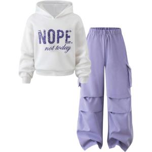 image:imageSOLY HUX Girls 2 Piece Outfits Graphic Hoodies Sweatshirt and Cargo Pants Set SweatsuitsDusty Purple Letter