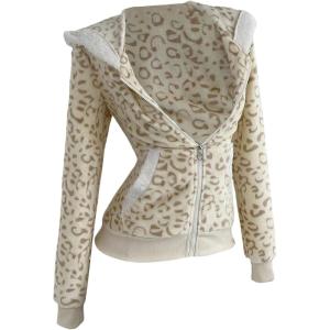 image:imageSOLY HUX Leopard Print Zip Up Hoodies for Women Cheetah Fleece Sweatshirts Fitted Jacket Y2K Hoodies for Teen GirlsBeige Leopard