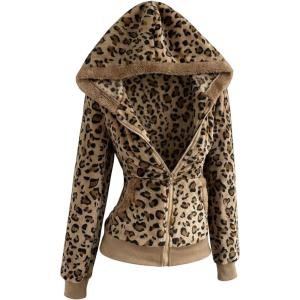 image:imageSOLY HUX Leopard Print Zip Up Hoodies for Women Cheetah Fleece Sweatshirts Fitted Jacket Y2K Hoodies for Teen GirlsBrown Cheetah