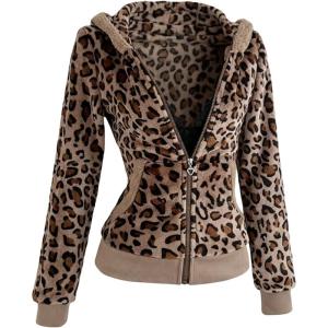 image:imageSOLY HUX Leopard Print Zip Up Hoodies for Women Cheetah Fleece Sweatshirts Fitted Jacket Y2K Hoodies for Teen GirlsBrown Leopard