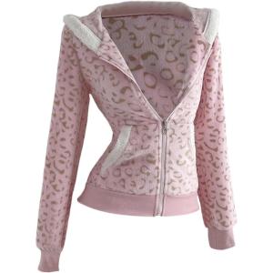 image:imageSOLY HUX Leopard Print Zip Up Hoodies for Women Cheetah Fleece Sweatshirts Fitted Jacket Y2K Hoodies for Teen GirlsPink Leopard