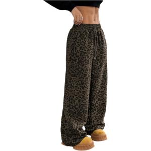 image:imageSOLY HUX Wide Leg Jeans for Women Leopard Print Y2K Pants Elastic Waist Baggy Casual Loose Trousers with PocketsBrown Leopard
