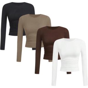image:imageSOLY HUX Womens 4 Piece T Shirt Crewneck Long Sleeve Ruched Tee Slim Fitted Casual Basic Fall Tops Multicolor XSmall