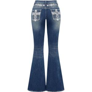 image:imageSOLY HUX Womens Bell Bottom Jeans Embroidery Y2k Stretch Flare Denim PantsLight Blue