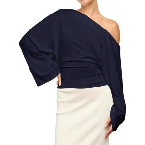image:imageSOLY HUX Womens Off The Shoulder Tops Elegant Long Sleeve Evening Party T ShirtsPure Dark Blue
