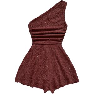 image:imageSOLY HUX Womens One Shoulder Sleeveless Ruched Romper Wide Leg Summer Vacation Going Out Short JumpsuitPure Burgundy