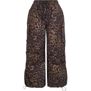 image:imageSOLY HUX Womens Plus Size Leopard Cargo Pants Y2k Cheetah Print Drawstring High Waisted Baggy Wide Leg Parachute PantsMulticolor Leopard