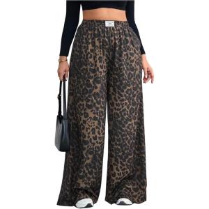 image:imageSOLY HUX Womens Plus Size Leopard Pants Cheetah Print High Waisted Baggy Wide Leg Pants Trousers with PocketsBrown Leopard