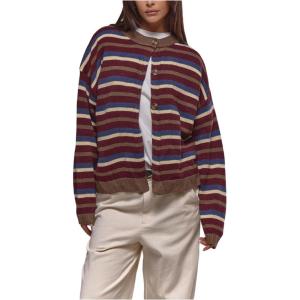 image:imageSOLY HUX Womens Striped Cardigan Sweater Color Block Button Down Long Sleeve Drop Shoulder Oversized CardigansArmy Green Striped