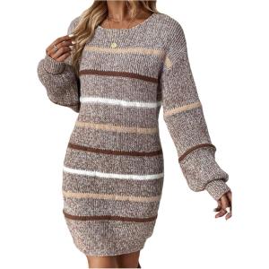 image:imageSOLY HUX Womens Striped Sweater Dress Long Sleeve Crew Neck Knit Fall Winter DressesMulticolor Striped