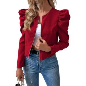 image:imageSOLY HUX Womens Zip Up Jacket Puff Long Sleeve Cropped Jacket Casual OuterwearPure Red