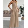image:imageSOLY HUX Womens 2 Piece Summer Outfit Button Down Peplum Cami Top and Wide Leg Pants SetPure Khaki
