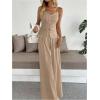 image:imageSOLY HUX Womens 2 Piece Summer Outfit Button Down Peplum Cami Top and Wide Leg Pants SetPure Khaki
