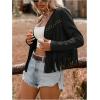 image:imageSOLY HUX Womens Faux Suede Fringe Trim Long Sleeve Open Front Cardigan Jacket Western Concert OutfitsPlain Black
