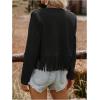 image:imageSOLY HUX Womens Faux Suede Fringe Trim Long Sleeve Open Front Cardigan Jacket Western Concert OutfitsPlain Black