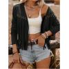 image:imageSOLY HUX Womens Faux Suede Fringe Trim Long Sleeve Open Front Cardigan Jacket Western Concert OutfitsPlain Black