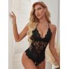 image:imageSOLY HUX Womens Floral Lace Scalloped Trim Criss Cross Back Lingerie Teddy BodysuitBlack