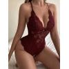 image:imageSOLY HUX Womens Floral Lace Scalloped Trim Criss Cross Back Lingerie Teddy BodysuitChocolate Brown