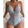 image:imageSOLY HUX Womens Floral Lace Scalloped Trim Criss Cross Back Lingerie Teddy BodysuitPlain Blue