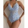 image:imageSOLY HUX Womens Floral Lace Scalloped Trim Criss Cross Back Lingerie Teddy BodysuitPlain Blue