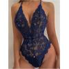 image:imageSOLY HUX Womens Floral Lace Scalloped Trim Criss Cross Back Lingerie Teddy BodysuitPlain Dark Blue