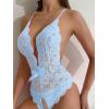 image:imageSOLY HUX Womens Floral Lace Scalloped Trim Criss Cross Back Lingerie Teddy BodysuitPlain Light Blue