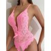 image:imageSOLY HUX Womens Floral Lace Scalloped Trim Criss Cross Back Lingerie Teddy BodysuitPlain Light Pink