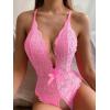 image:imageSOLY HUX Womens Floral Lace Scalloped Trim Criss Cross Back Lingerie Teddy BodysuitPlain Light Pink