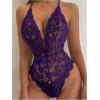 image:imageSOLY HUX Womens Floral Lace Scalloped Trim Criss Cross Back Lingerie Teddy BodysuitPlain Purple