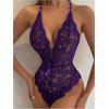 image:imageSOLY HUX Womens Floral Lace Scalloped Trim Criss Cross Back Lingerie Teddy BodysuitPlain Purple