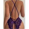 image:imageSOLY HUX Womens Floral Lace Scalloped Trim Criss Cross Back Lingerie Teddy BodysuitPlain Purple