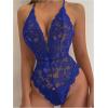 image:imageSOLY HUX Womens Floral Lace Scalloped Trim Criss Cross Back Lingerie Teddy BodysuitPlain Royal Blue