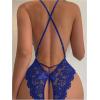image:imageSOLY HUX Womens Floral Lace Scalloped Trim Criss Cross Back Lingerie Teddy BodysuitPlain Royal Blue