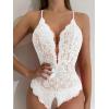 image:imageSOLY HUX Womens Floral Lace Scalloped Trim Criss Cross Back Lingerie Teddy BodysuitPlain White