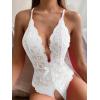 image:imageSOLY HUX Womens Floral Lace Scalloped Trim Criss Cross Back Lingerie Teddy BodysuitPlain White