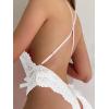 image:imageSOLY HUX Womens Floral Lace Scalloped Trim Criss Cross Back Lingerie Teddy BodysuitPlain White